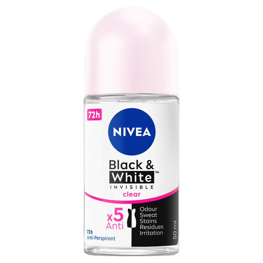 NIVEA Black & White Invisible Clear Anti-Perspirant Roll-On 50ml Black & White Invisible Pure Anti-Perspirant Roll-On