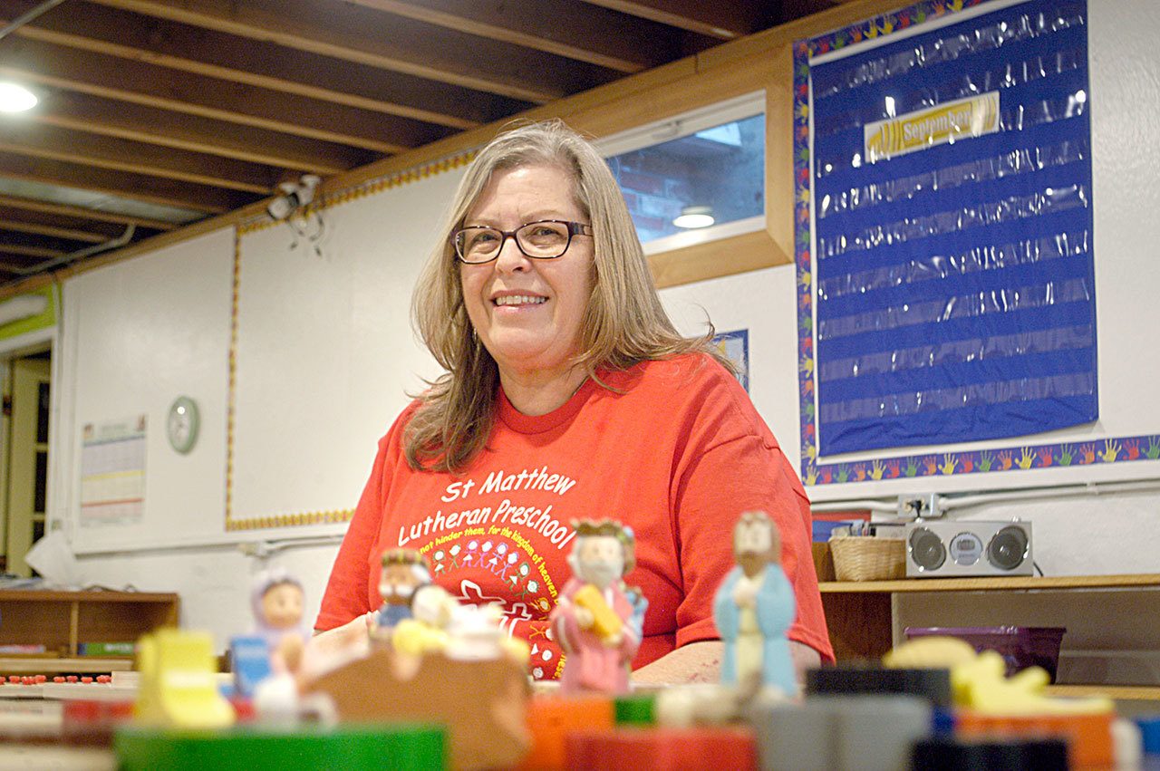 Sara Reed — seen at her new preschool classroom in the basement of St. Matthew Lutheran Church in Port Angeles — is preparing to greet the public during an open house, set from 11 a.m. to 1 p.m. Saturday. (Chris McDaniel/Peninsula Daily News)