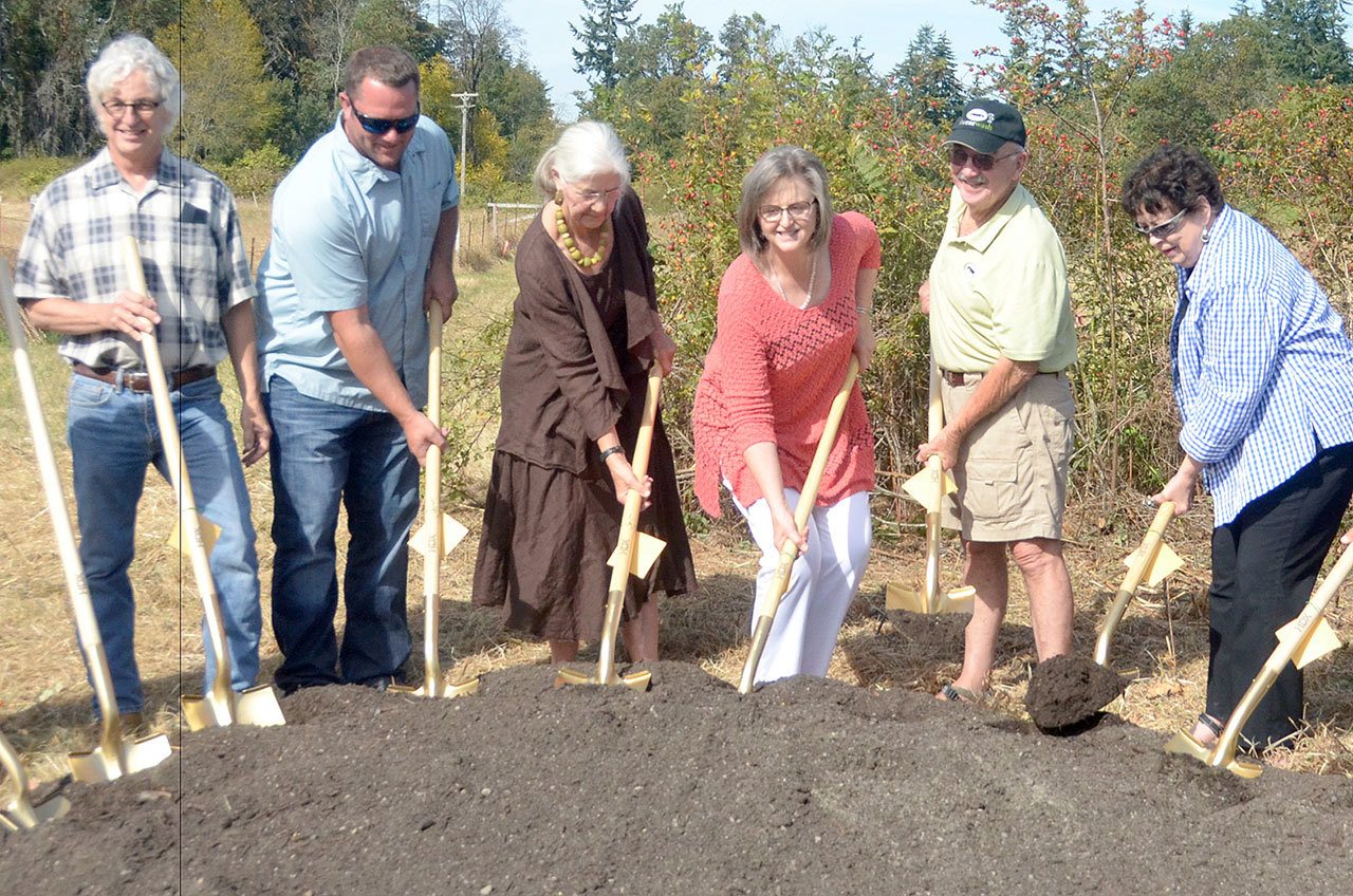 From left are City Engineer David Peterson, a representative from Seton Construction, Judith Morris from U.S. Rep. Derek Kilmer’s office, Port Townsend Mayor Deborah Stinson, former Mayor Brent Shirley and state Sen. Maralyn Chase. (Cydney McFarland/Peninsula Daily News)