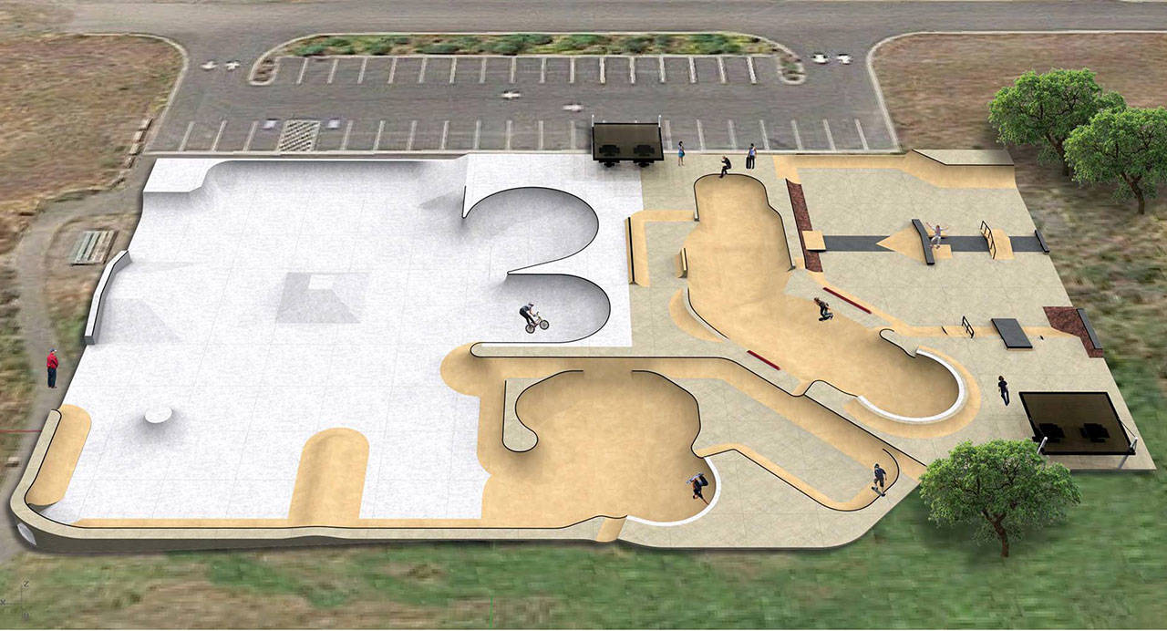 This conceptual design of the Sequim Skate Park by Grindline Skatepark Design and Construction could double the existing park. Leaders of the Sequim Youth Skate Park Foundation seek donations to help fix and expand the park because its condition continues to decline, they said.