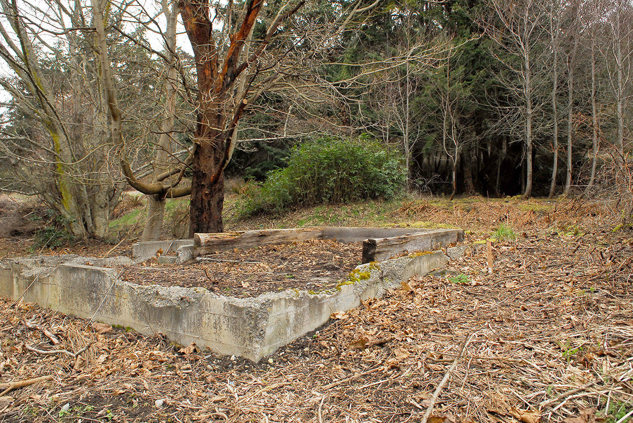 Historic foundations from Fort Worden’s past will provide the footprint for a glamping area, a planned adventure recreation experience on the Life Long Learning Center’s campus. Glamping elevates traditional camping through amenities such as a concierge service and meal delivery. (Jeannie McMacken/Peninsula Daily News)