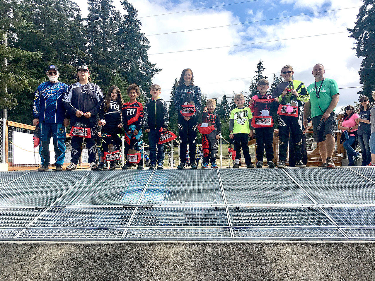 Lincoln Park BMX riders raised $3,170 during its Race For Life Saturday during the park’s big weekend of racing. The Race for Life, with 151 riders participating, raised funds for USABMX and the Leukemia and Lymphoma Society. From left are the top 10 earners, George Williams, Ty Bourm, Claire Luce, Gregory Jourdan, John De Shazo, Taylor Coleman, Tom Dalgardno, Zebastian Ferrier-Dixon, Cash Coleman, Andy Goldsbury and track operator Sean Coleman. Look in Thursday’s paper for results of the weekend’s races.