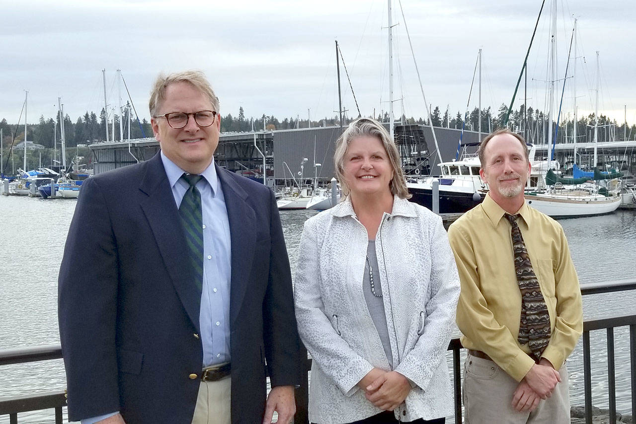 Candidates for the Port of Kingston executive director position are, from left, Greg Englin, Sam Gibboney and Josh Peters. Englin is a current employee of the Port of Port Townsend. Gibboney was its former executive director who resigned this summer. Peters applied for the Port Townsend executive director position in 2016 when Gibboney was hired. (Nick Twietmeyer/Kitsap News Group)