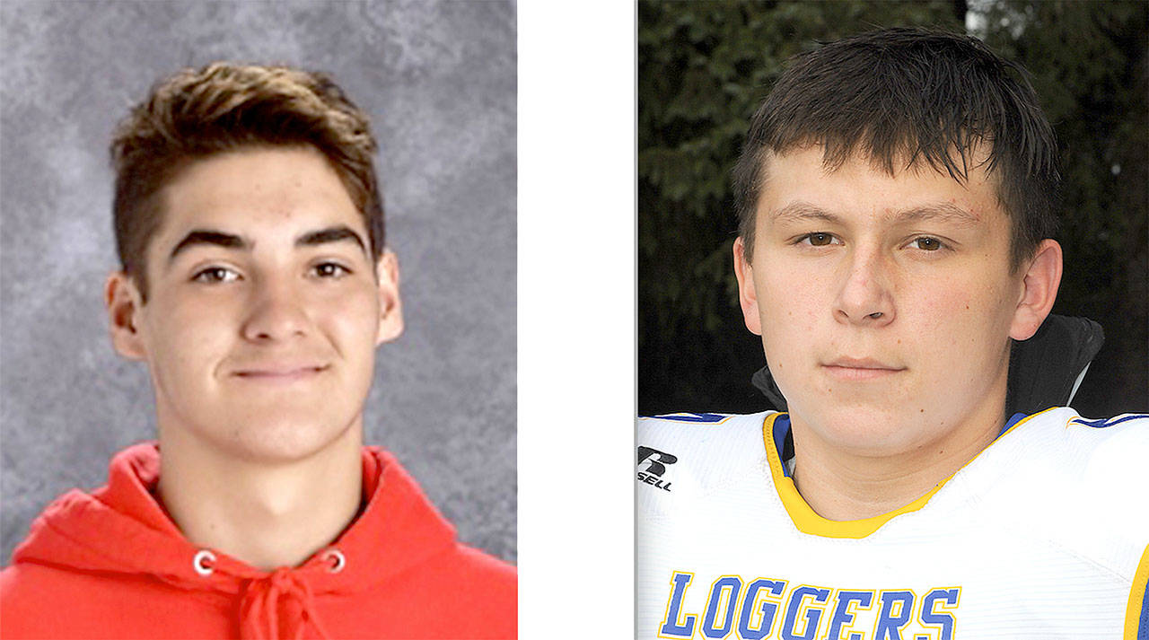 Port Angeles’ Tyler Bowen, left, and Crescent’s Noah Leonard, right.