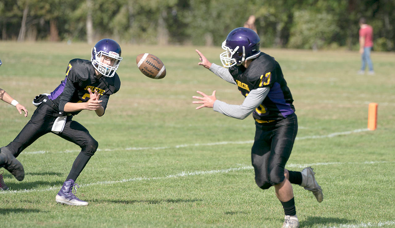 Steve Mullensky/for Peninsula Daily News Quilcene quarterback Holdem Elkins, left, and running back Olin Reynolds were each selected to the Class 1B SeaTac League All-League First Team in voting by league coaches.