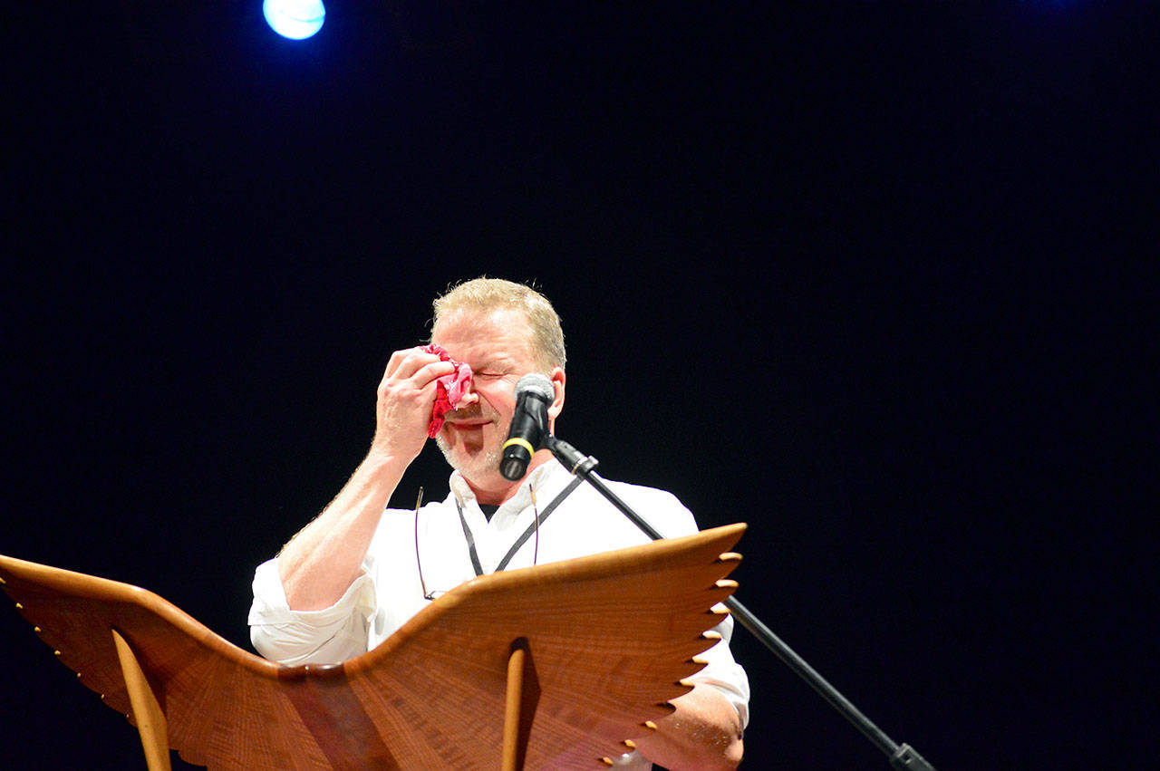 Novelist Sam Ligon pauses during his reading at the 2018 Port Townsend Writers’ Conference. He’ll be among those giving free readings at Fort Worden. (Diane Urbani de la Paz/for Peninsula Daily News)