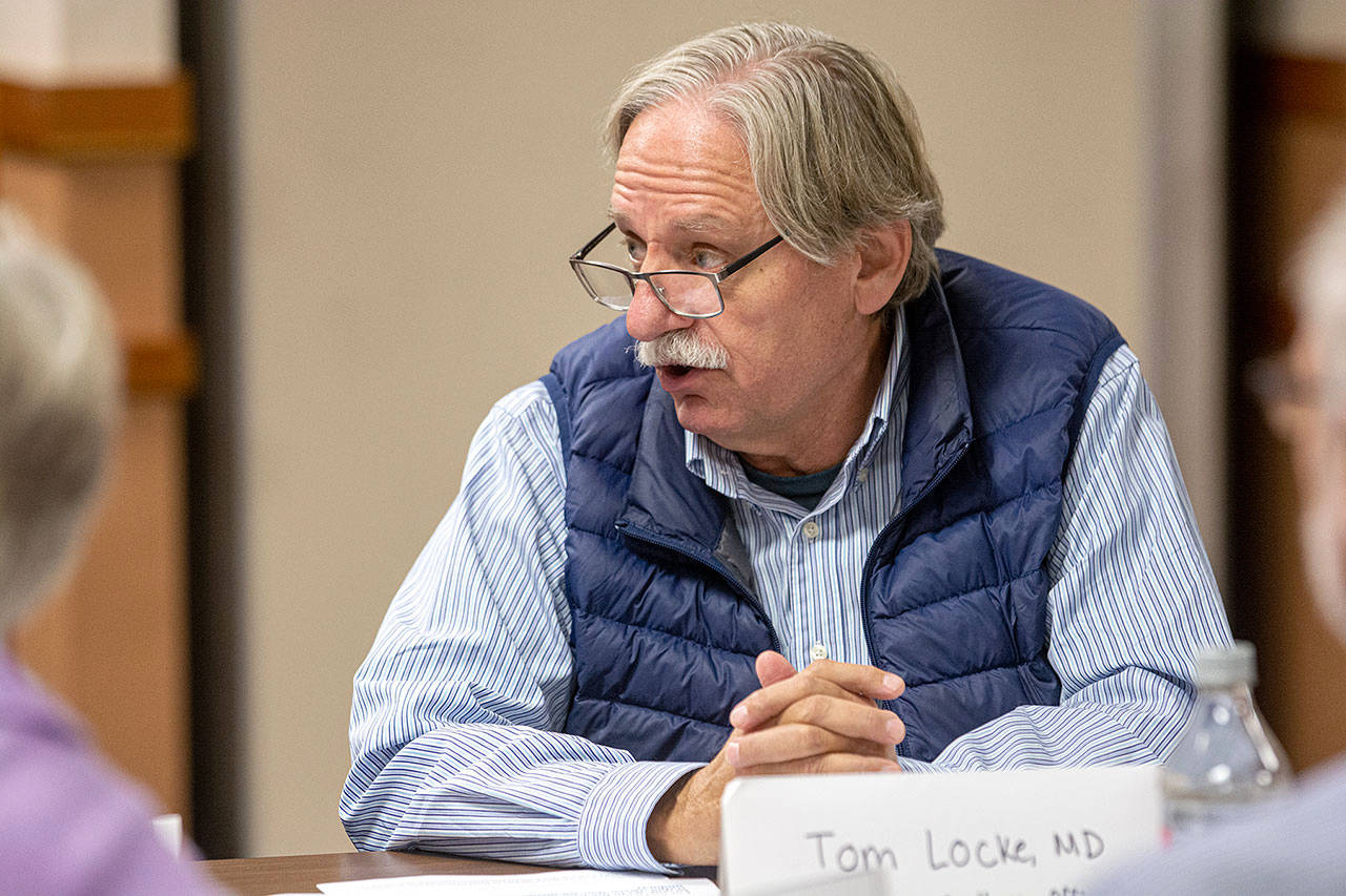 Interim Clallam County Health Officer Dr. Tom Locke discusses vaping with the Clallam County Board of Health. (Jesse Major/Peninsula Daily News)