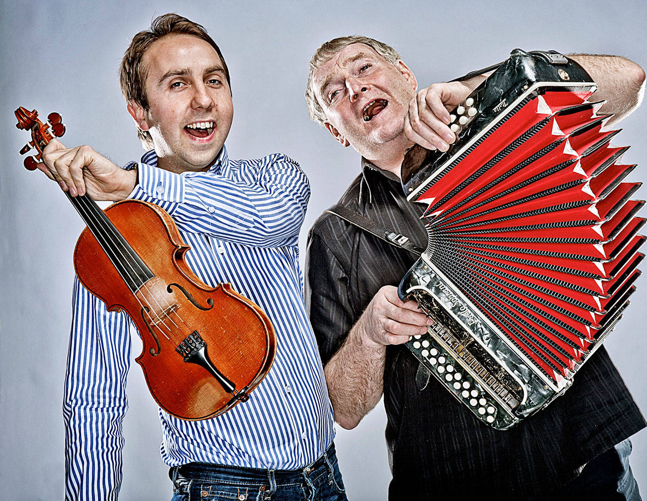Oisín Mac Diarmada, left, and Séamus Begley bring their traditional Irish band, Téada, to the Naval Elks Lodge in Port Angeles this Sunday.