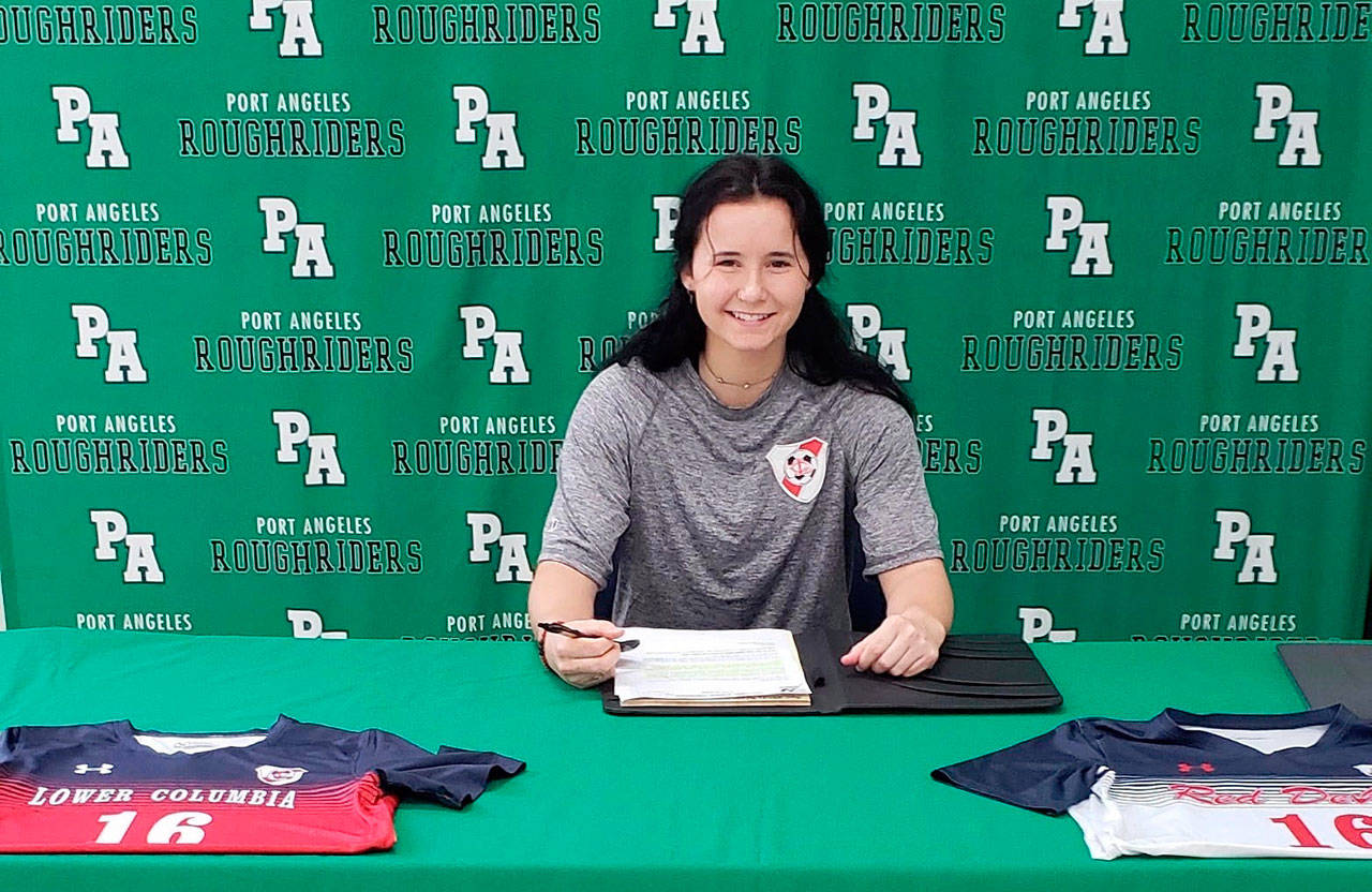 Port Angeles senior Delaney Wenzl recently signed her letter of intent to continue her soccer career at Lower Columbia College in Longview. Wenzl held a virtual signing ceremony attended online by friends, family and coaches to celebrate her accomplishment.