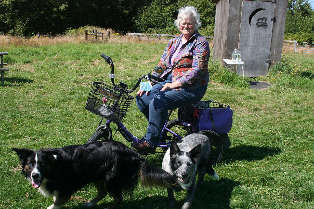Joyce’s Epona Horse Camp owner Margaret Salstom toddles around her property with an electric bike she calls Nellie. Joyce’s Epona Horse Camp owner Margaret Salstom toddles around her property with an electric bike she calls Nellie.