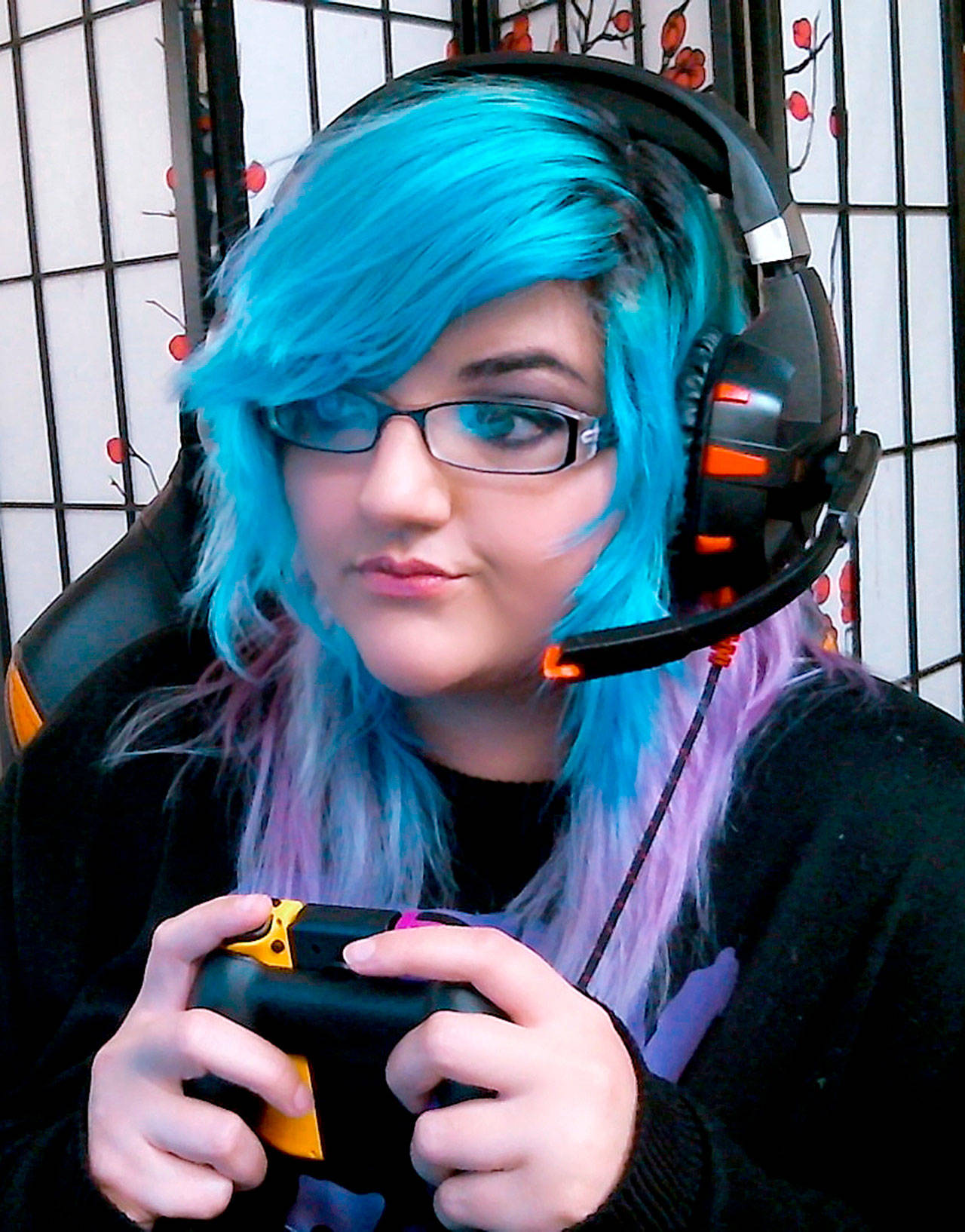 Stormy Custer of Sequim, a member of Peninsula College’s esports team, got her first win of the season last week, beating her Smash Brothers opponent from Iowa Central 4-2. (Photo courtesy of Peninsula College)