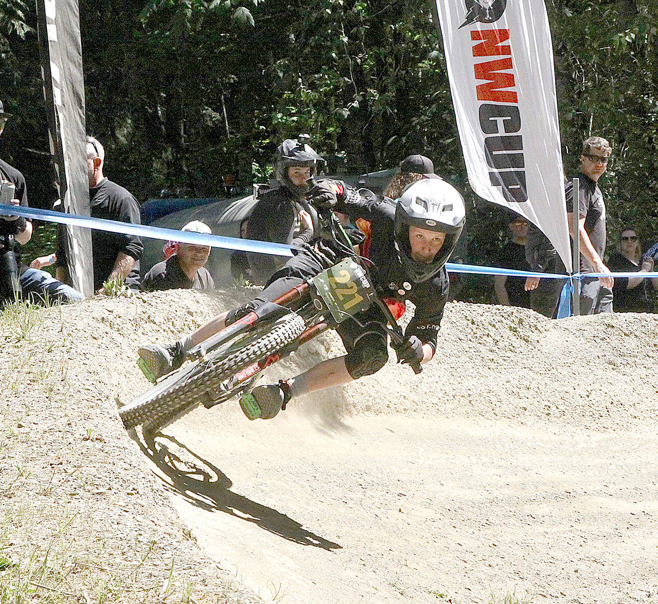 Payden Salliotte of Medford, Ore., competes in the Cat 2 13-14 race Sunday at the return of the Northwest Cup at Dry Hill west of Port Angeles. (Dave Logan/for Peninsula Daily News)