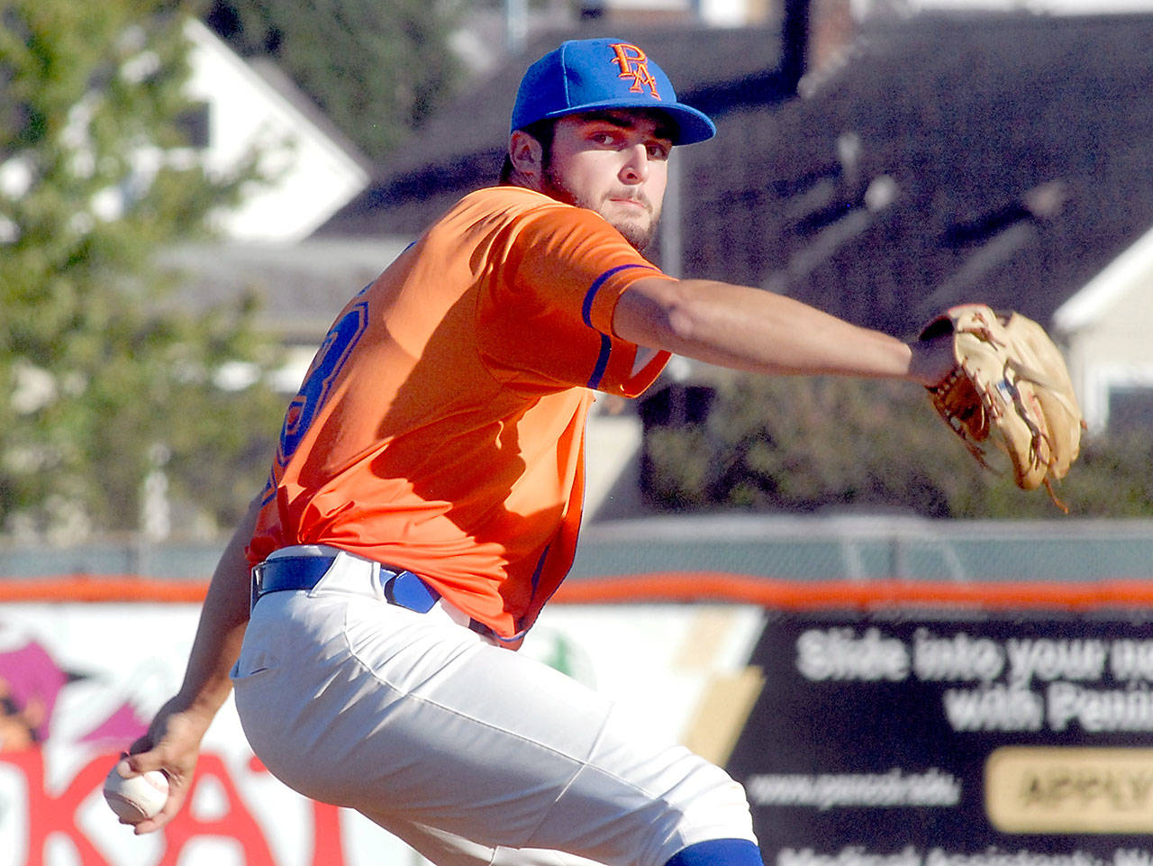 Justin Miller pitches for the Lefties in the first inning against the Highline Bears on Tuesday at Port Angeles Civic Field. (Keith Thorpe/Peninsula Daily News)
