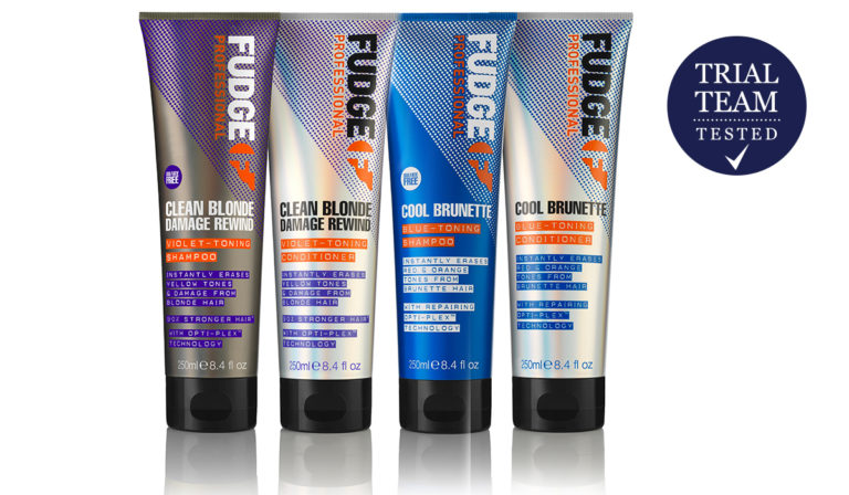 Fudge Professional Clean Blonde Damage Rewind Shampoo and Conditioner and Cool Brunette Blue Toning Shampoo and Conditioner