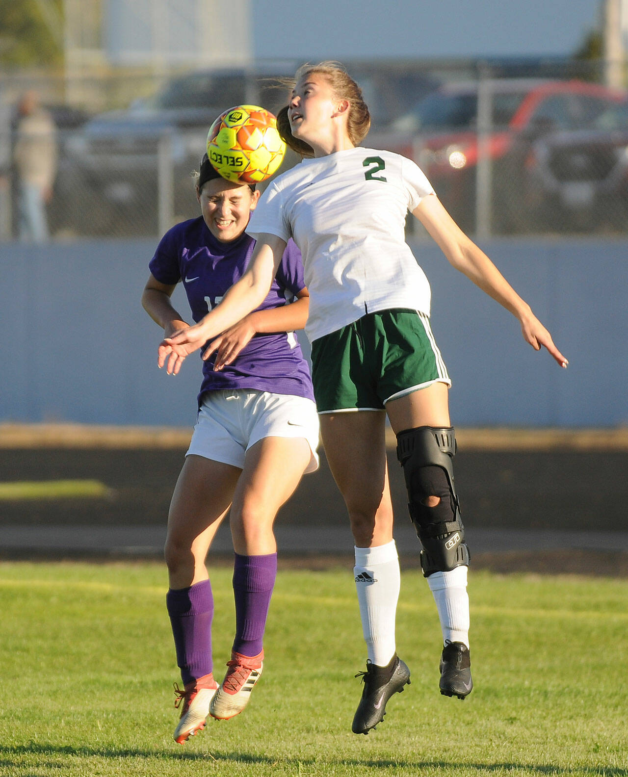 Port Angeles Catie Brown, right, and Sequims Kaia Lestage were both named to the Olympic Leagues All-League Girls Soccer Team. (Michael Dashiell/Olympic Peninsula News Group)