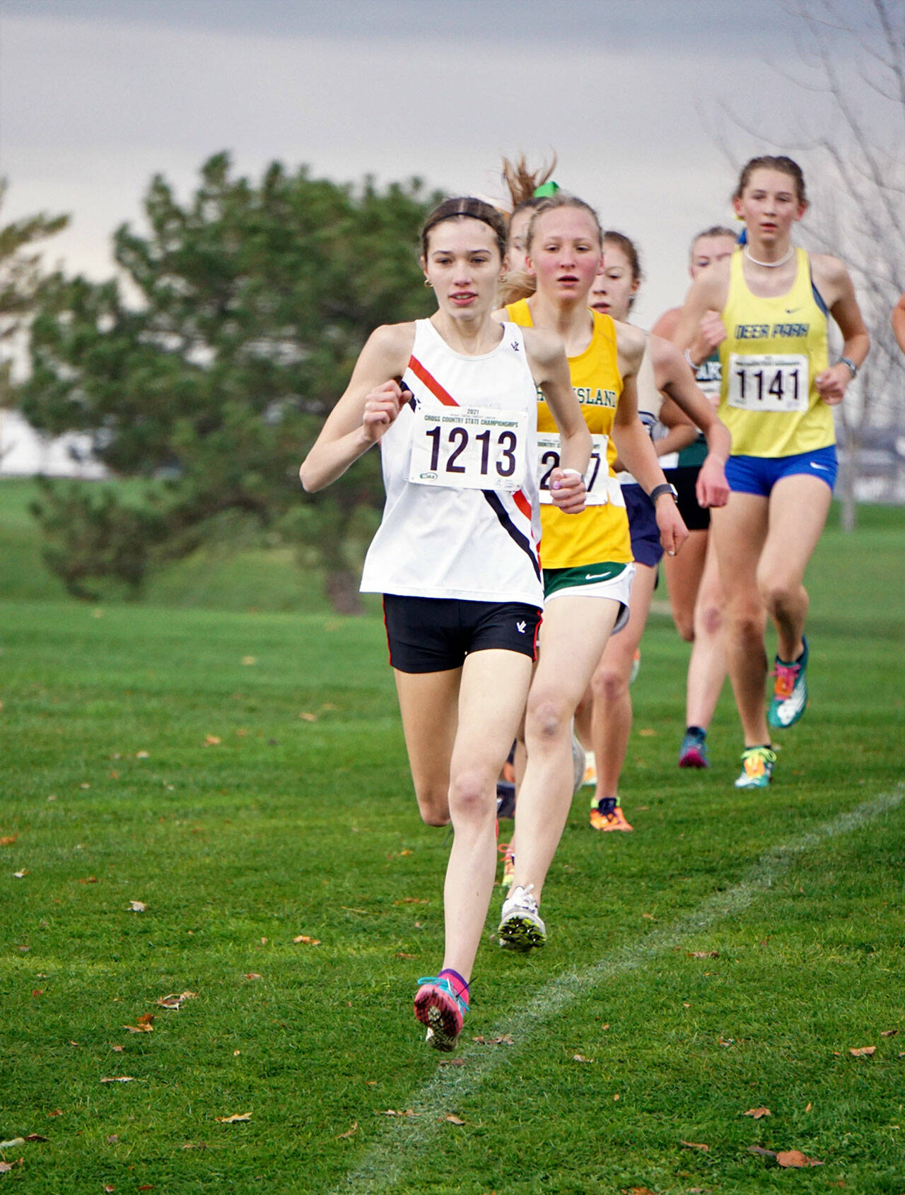 East Jefferson’s Aliyah Yearian runs to a fifth-place finish at the Class 1A State Cross Country Championships at Sun Willows Golf Course in Pasco. The Rivals’ girls finished eighth as a team at state. (Courtesy Ran Miles)