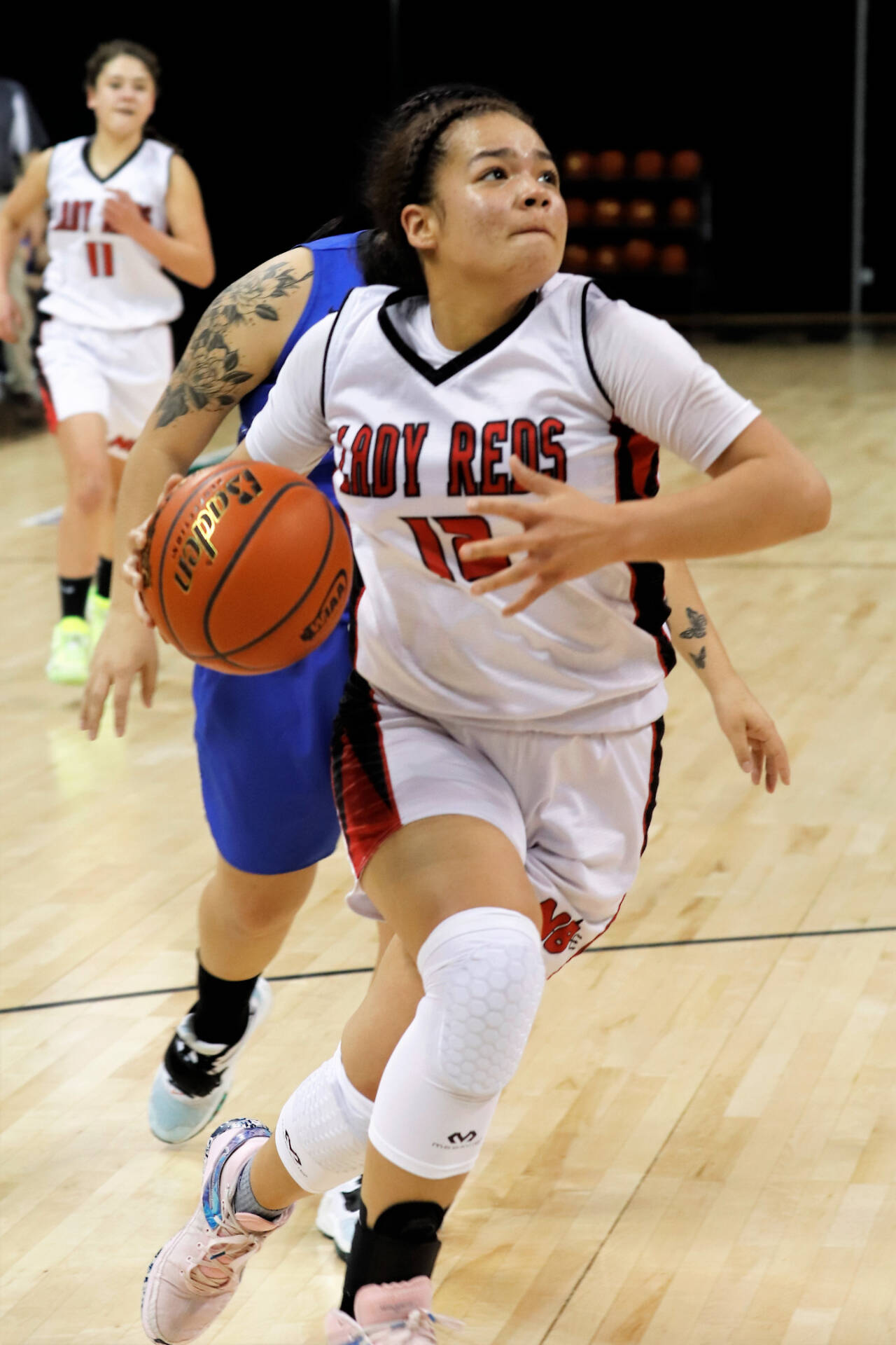 In her final game for Neah Bay, senior Oceana Aguirre scored 10 points and had 13 rebounds in the Red Devils’ 1B girls’ basketball championship game against Mount Vernon Christian. (Roger Harnack/Cheney Free Press)