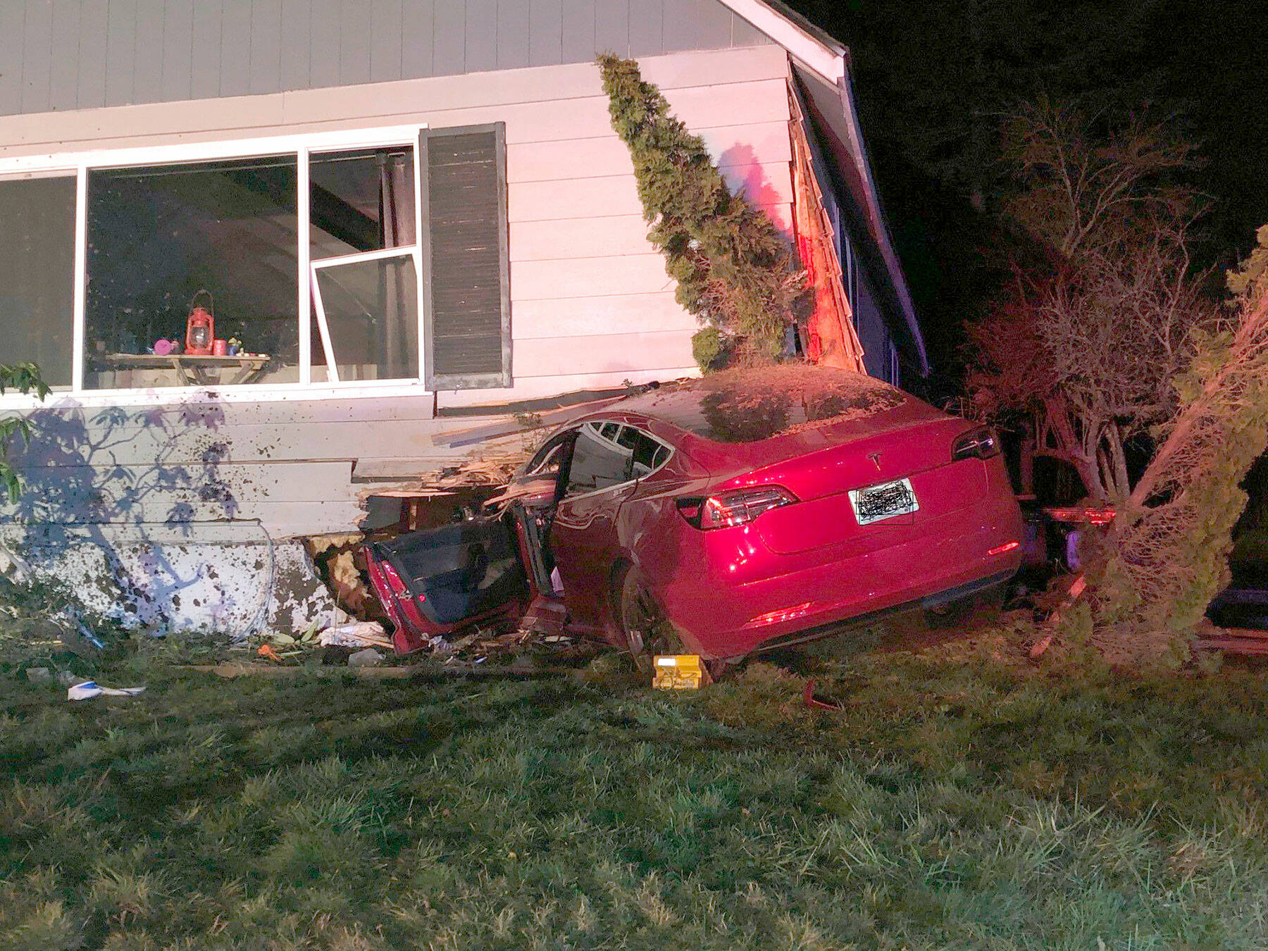 A 24-year-old man reportedly drove his vehicle into a house in the 800 block of Monroe Road east of Port Angeles on Monday night. He remained in critical condition Tuesday afternoon at Harborview Medical Center in Seattle. (Clallam County Fire District 2)