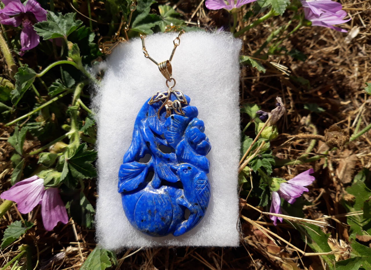 Carved lapis pendants and other jewelry will be for sale at the Clallam County Gem & Mineral Association’s Rock, Gem & Jewelry Show. (Photo courtesy of Kathy Schreiner/Clallam County Gem & Mineral Association)