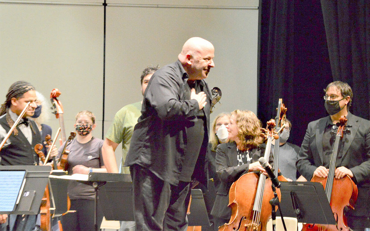 Port Angeles Symphony Orchestra Conductor Jonathan Pasternack, pictured at a dress rehearsal in November, will cohost the orchestra’s 90th anniversary gala on Jan. 14. (Diane Urbani de la Paz/for Peninsula Daily News)