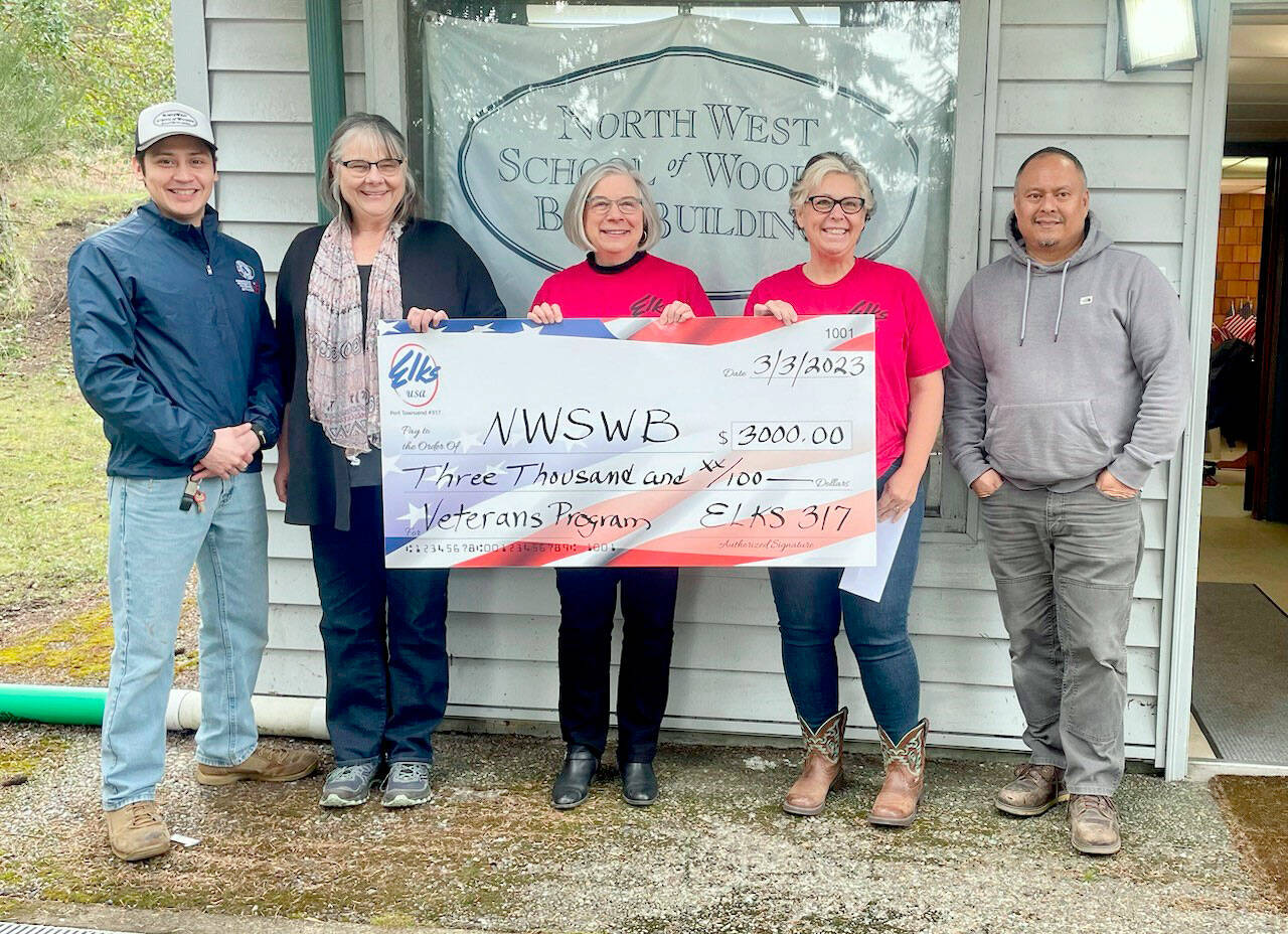 Pictured, left to right, are Antonio Romero, Betsy Davis, Rita Frangione, Shirlee Beck and Cliff Barcelo. (Photo courtesy of the Northwest School of Wooden Boatbuilding)