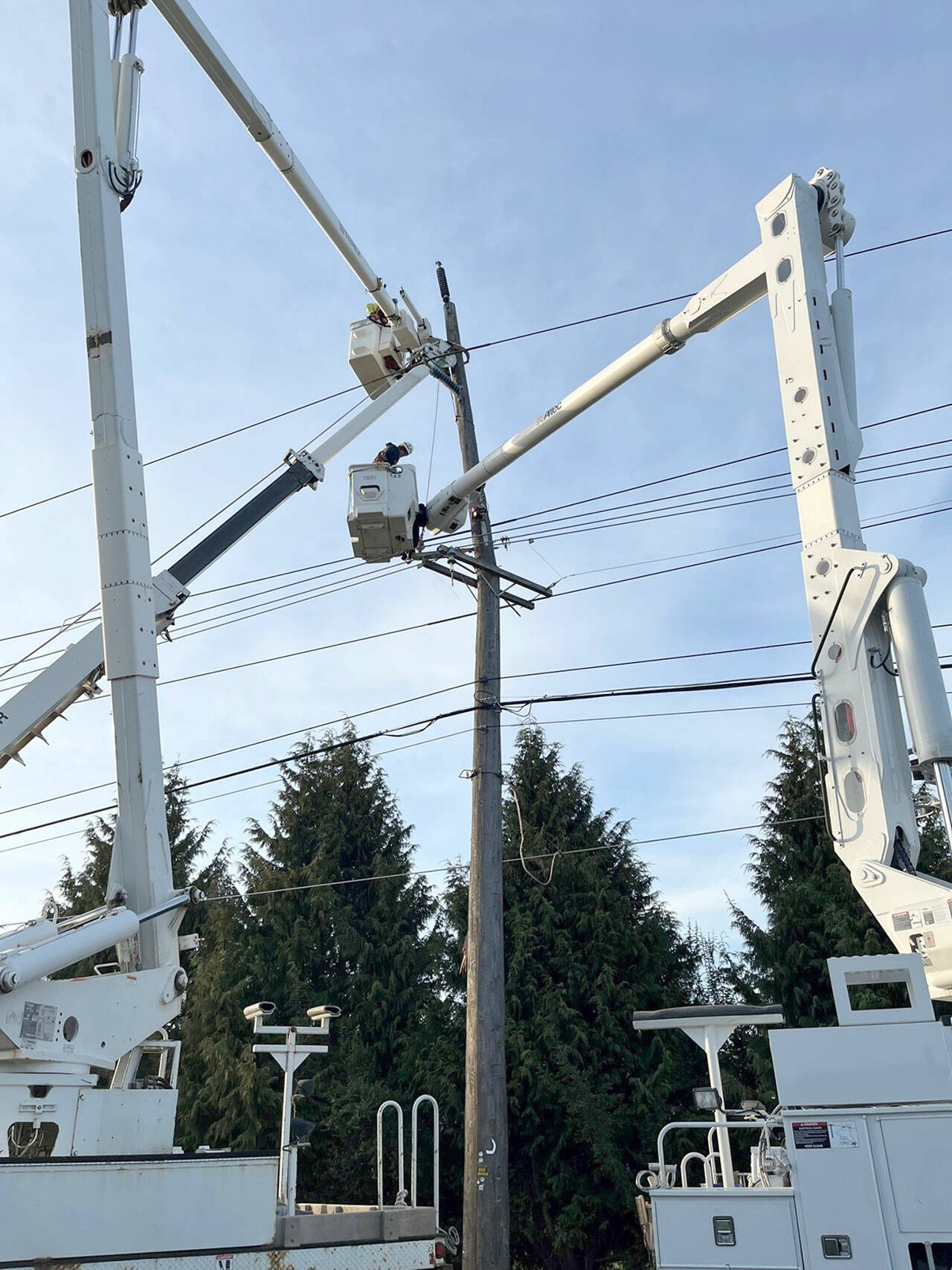 About 1,300 Clallam County PUD customers lost power at 2:30 a.m. Thursday after a car hit a pole at Elizabeth Lane and Old Olympic Highway. (Clallam County PUD)