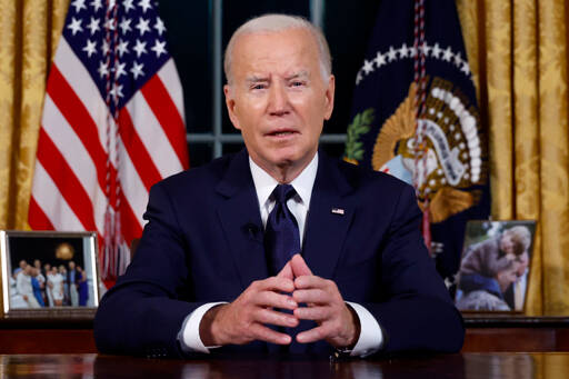 President Joe Biden speaks from the Oval Office of the White House on Thursday in Washington about the war in Israel and Ukraine. (Jonathan Ernst/Pool via The Associated Press)