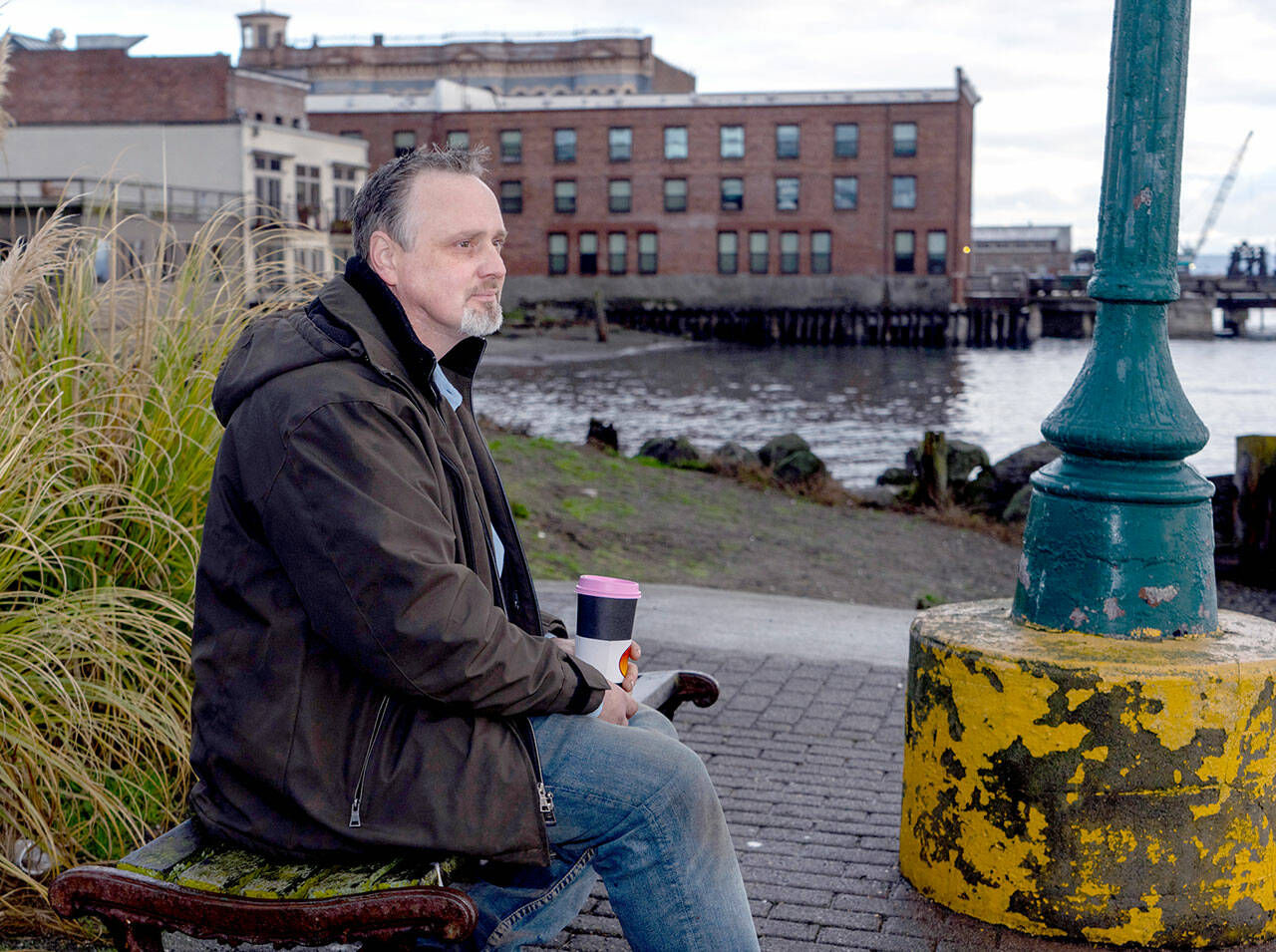 James Kingland enjoys his favorite place in Port Townsend along the waterfront on Friday morning. (Steve Mullensky/for Peninsula Daily News)