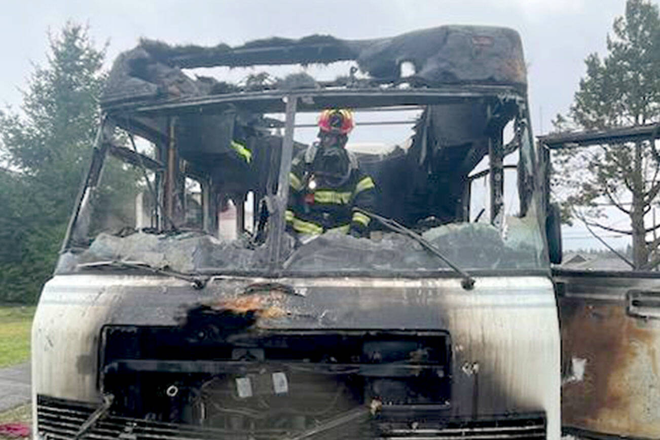 Firefighters extinguished a fire in an RV near Olympic Medical Center on Wednesday in Port Angeles. No one was injured. (Port Angeles Fire Department)