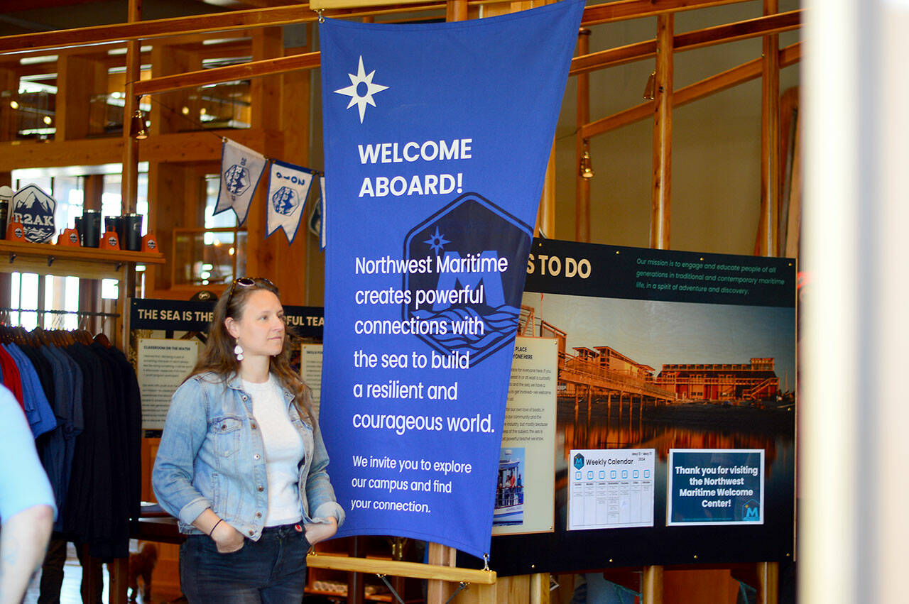 Alex Toombs of Port Townsend was among the first visitors to the Welcome Center at the Northwest Maritime Center on Thursday. (Diane Urbani de la Paz/For Peninsula Daily News)