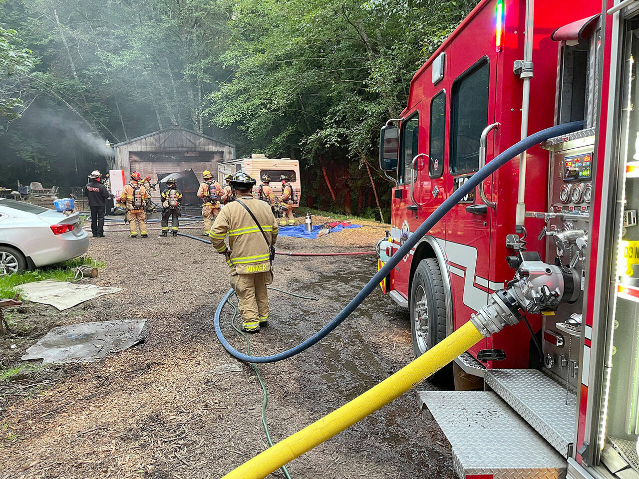 East Jefferson Fire Rescue crews respond to a structure fire in the 300 block of West Kinkaid Street. A garage was destroyed.