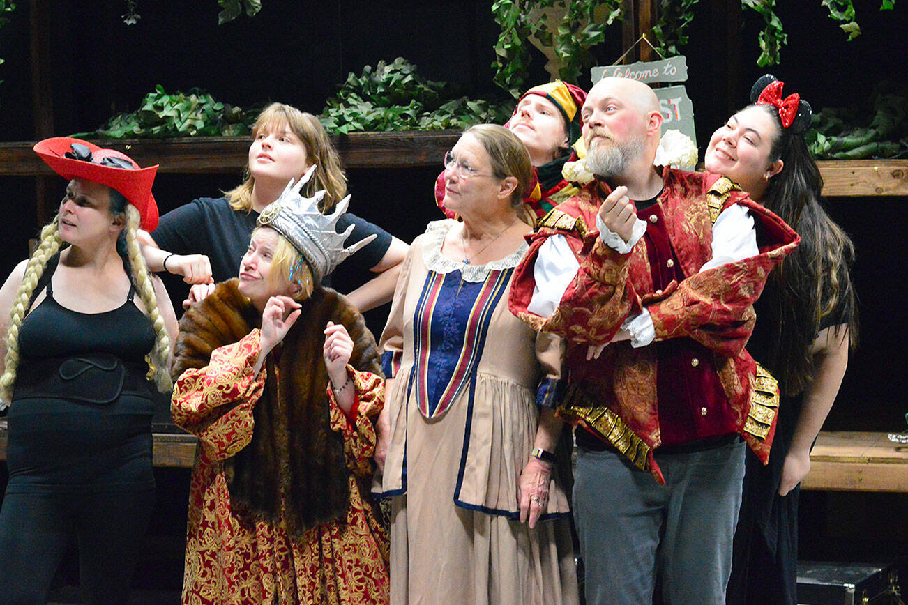 The cast of "The Curate Shakespeare As You Like It" is, from left, Dawn Alexander,  Wesley Vollmer, Tara Dupont, Donna Behrens, Ben Heintz, Zack Wiedenhoeft and Marissa Wilson LaJambe. The comedy arrives Friday at the Port Angeles Community Playhouse. Diane Urbani de la Paz/For Peninsula Daily News