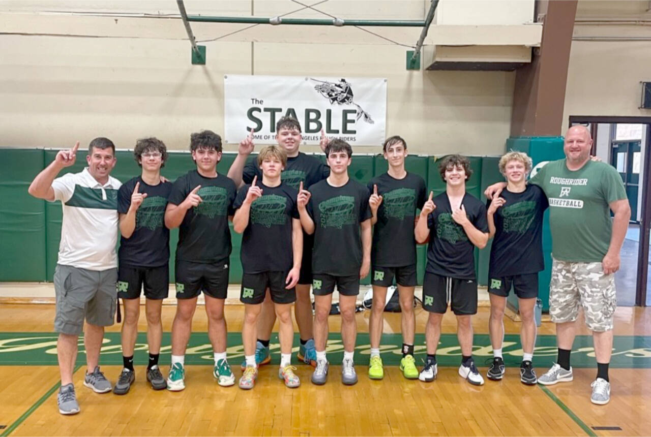 The Port Angeles High School varsity team went 4-0 in its summer tournament held this weekend. A total of 20 teams from around western Washington participated, including local teams from Sequim, Neah Bay, Forks and East Jefferson. Central Kitsap beat the Port Angeles JV squad by one point in overtime in the JV championship game. From left, front row, are head coach Kasey Ulin, Brody Pierce, Hunter Flores, Gus Halberg, Blake Sohlberg, Keatyn Hoch, Jude Wallace, Michael Miller and coach Danny Linde. In the back row is Brock Hope. (Courtesy of Kasey Ulin)