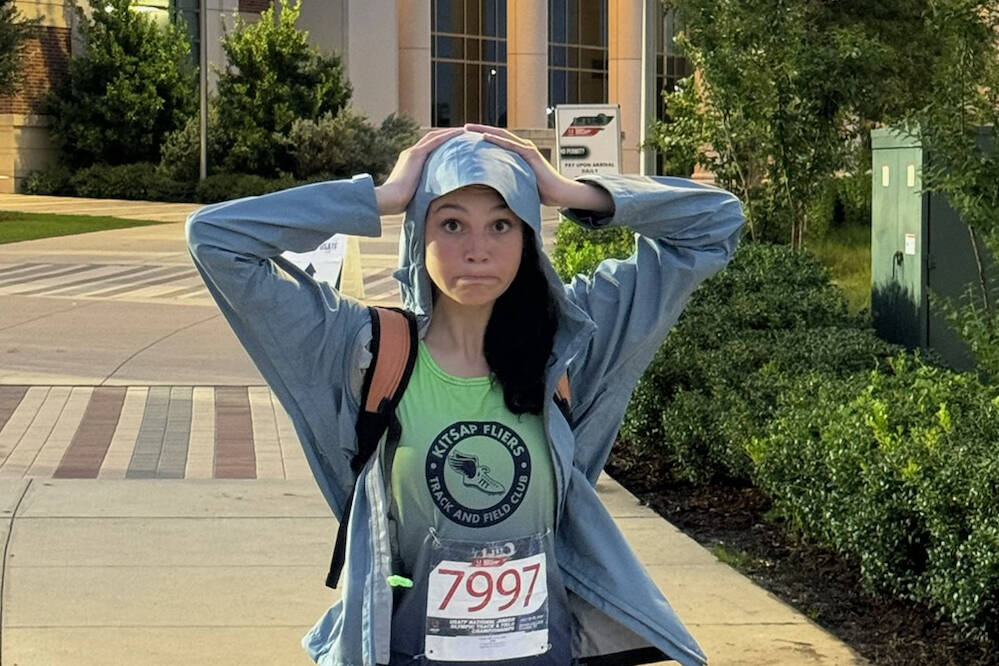 Photo courtesy of Turella family / Sequim's Clare Turella celebrates a 17th place finish in the high jump at the USA Track & Field National Junior Olympic Championships in Texas on July 25.