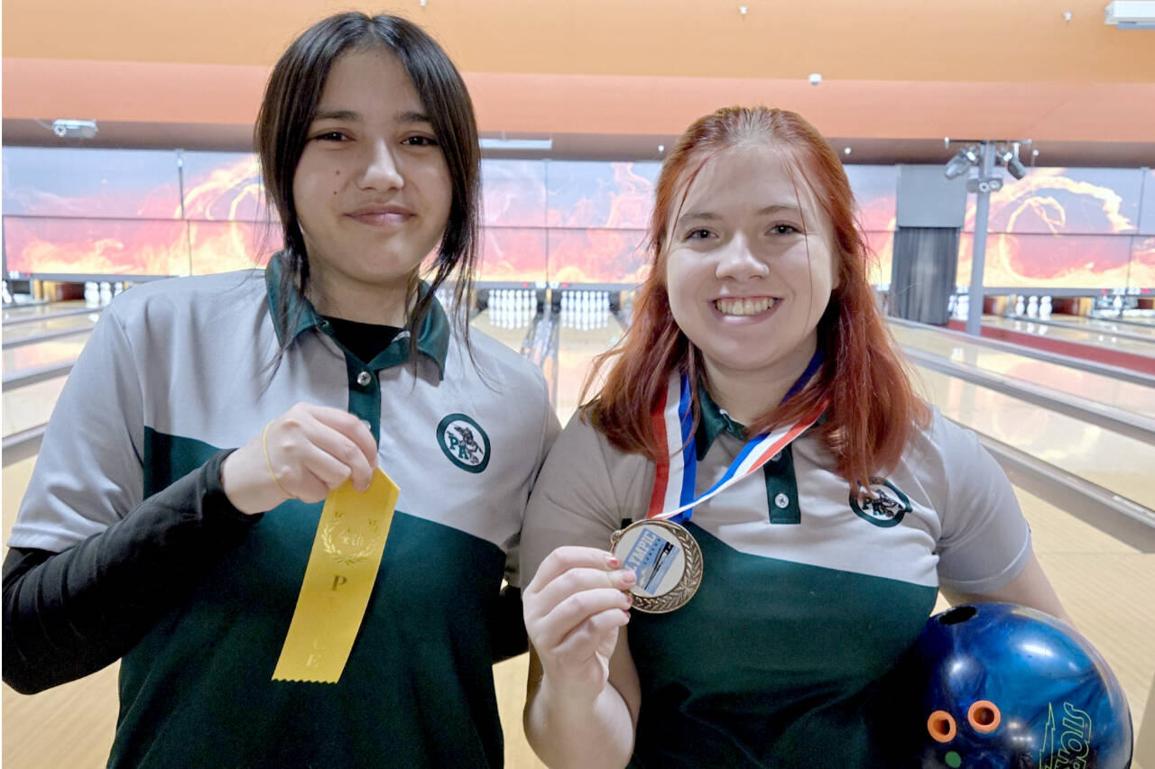 Port Angeles Bowling Port Angeles bowlers Zoey Van Gordon, right, and Xoey Penn finished third and fourth respectively, at the Olympic League Bowling Tournament. The pair will bowl at the district tournament Feb. 1 in Lakewood.