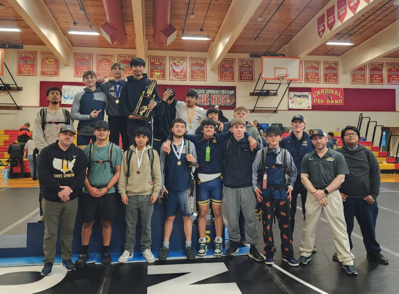 The Forks boys wrestling team won its fifth straight District 4 championship this weekend. (Forks wrestling)