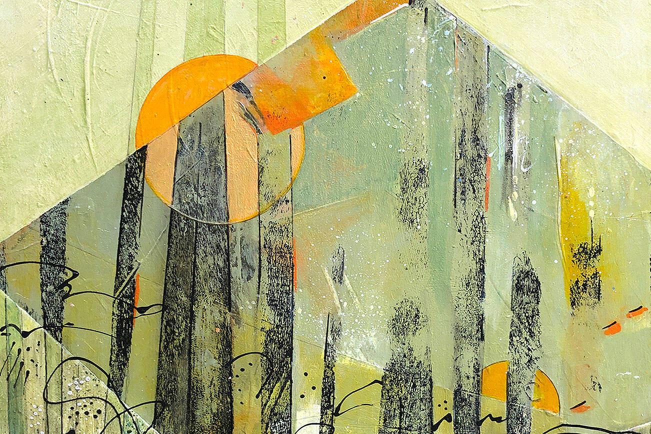 Jeannine Chappell’s abstract piece, “News of the Universe,” will be on display at Blue Whole Gallery throughout April.