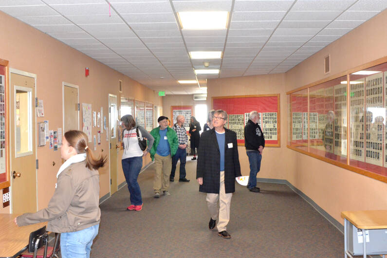 Members of the public take a guided tour at Port Townsend High School on Wednesday. (Elijah Sussman/Peninsula Daily News)