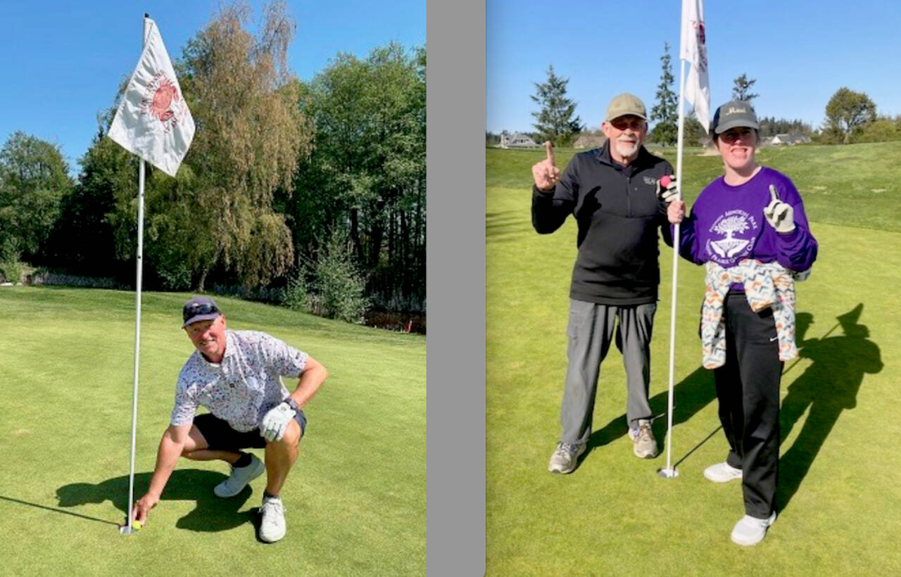 Left, local Golfer and member of The Cedars at Dungeness Men’s Club, Ron Grant, scored a hole on April 23. On April 21, local golfer Steven Soha scored a hole in one on hole No. 4 at The Cedars at Dungeness. (Cedars at Dungeness)