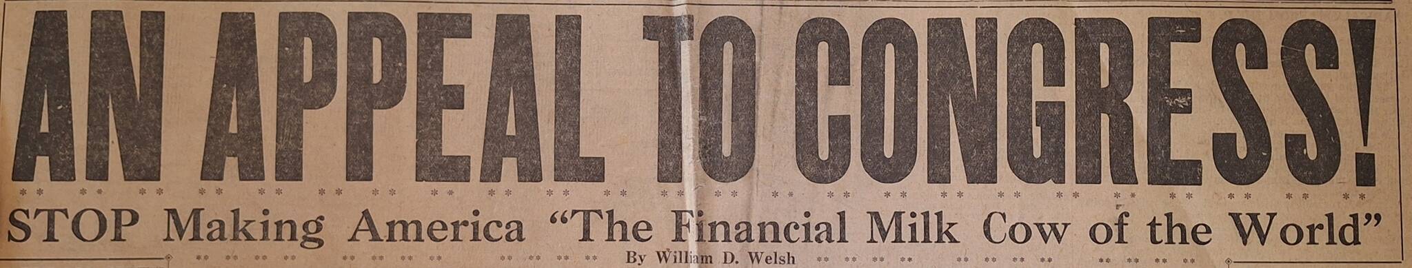 A headline from the January 17, 1933 Port Angeles Evening News.