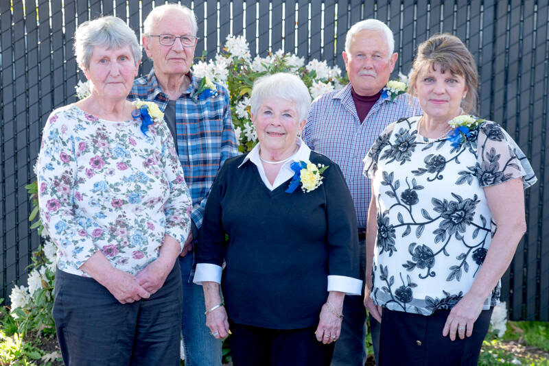 Clallam County Community Service Awards winners, from left, are Karolyn Burdick, John Burdick, Sherrilyn Phillips, Paul Forrest and Heidi Simpson. (Emily Matthiessen/Olympic Peninsula News Group)