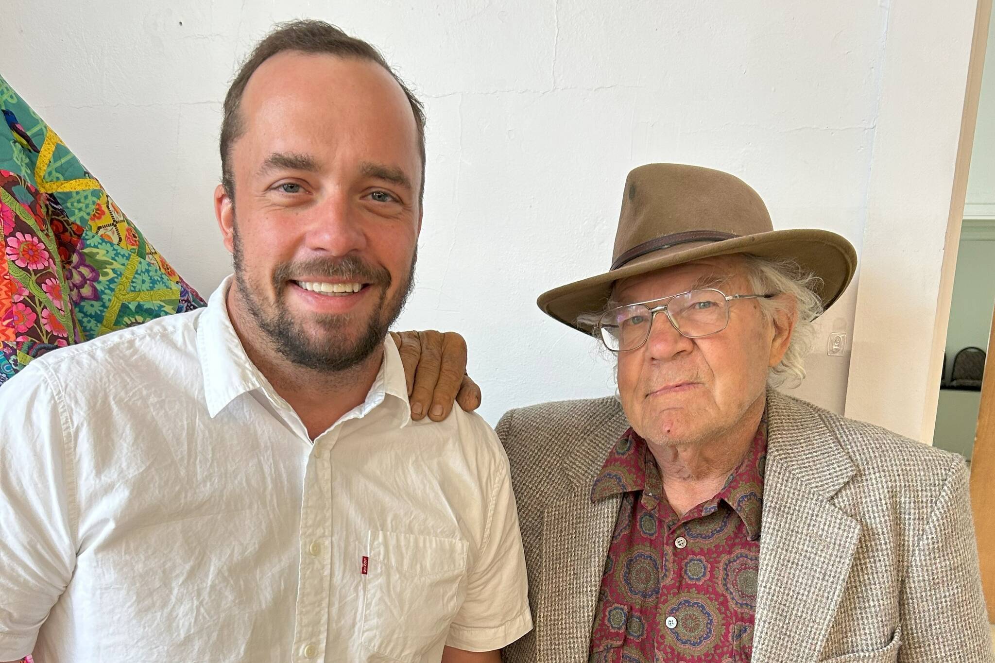 Matthew Nash/Olympic Peninsula News Group
Derrick Eberle of Eberle Farm stands with his neighbor Nash Huber on May 17 at a benefit dinner and concert. Eberle said he’s known Huber his entire life and feels he has preserved a lot of farmland through leasing property. “It gives owners a reason to keep farming,” he said.