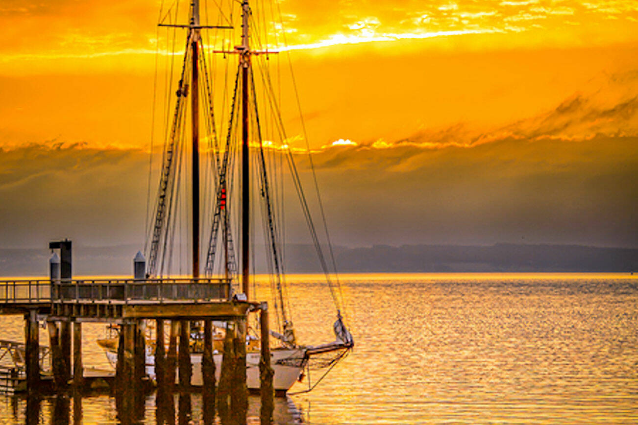 “Adventuress Sunrise” by Mitchel Osborne is one of more than 50 artworks in Northwind Art’s online auction starting Monday. A pop-up gallery with all of the works on display is set for Tuesday and June 11 at the Cotton Building in Port Townsend. (Mitchel Osborne)