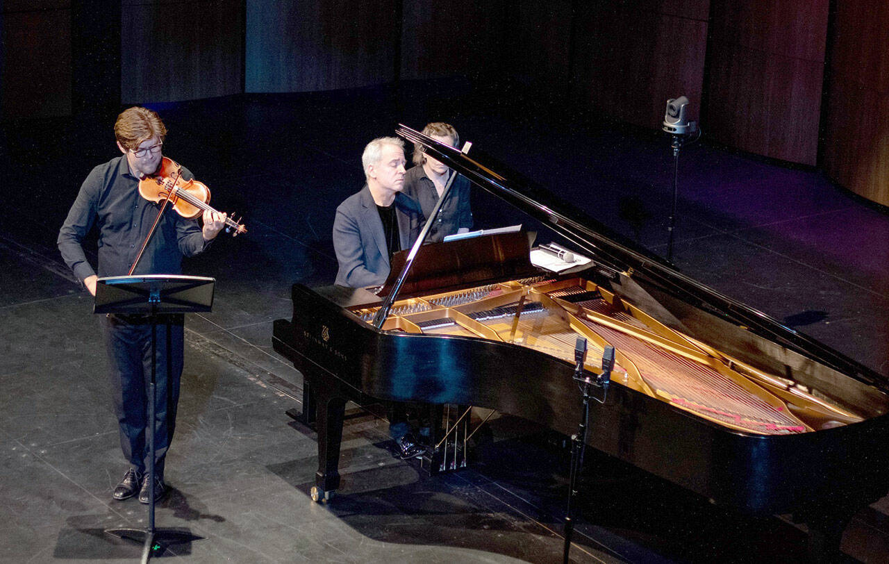 James Garlick, violin, left, and Jeremy Denk, at the piano. Tickets are on sale for this year’s Music on the Strait performances at two Port Angeles venues. (Nora Pitaro)