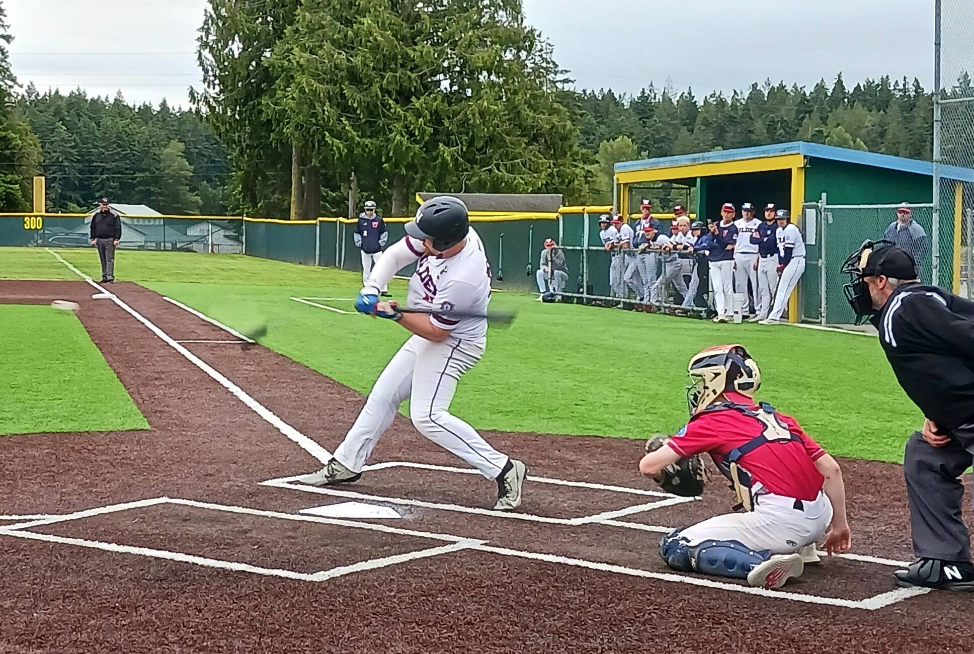 Pierre LaBossiere(2)/Peninsula Daily News
Wilder Senior’s Ezra Townsend bats against the Colts WBS Red team at Volunteer Field on Wednesday. In his previous at-bat Townsend hit a home run to right field.