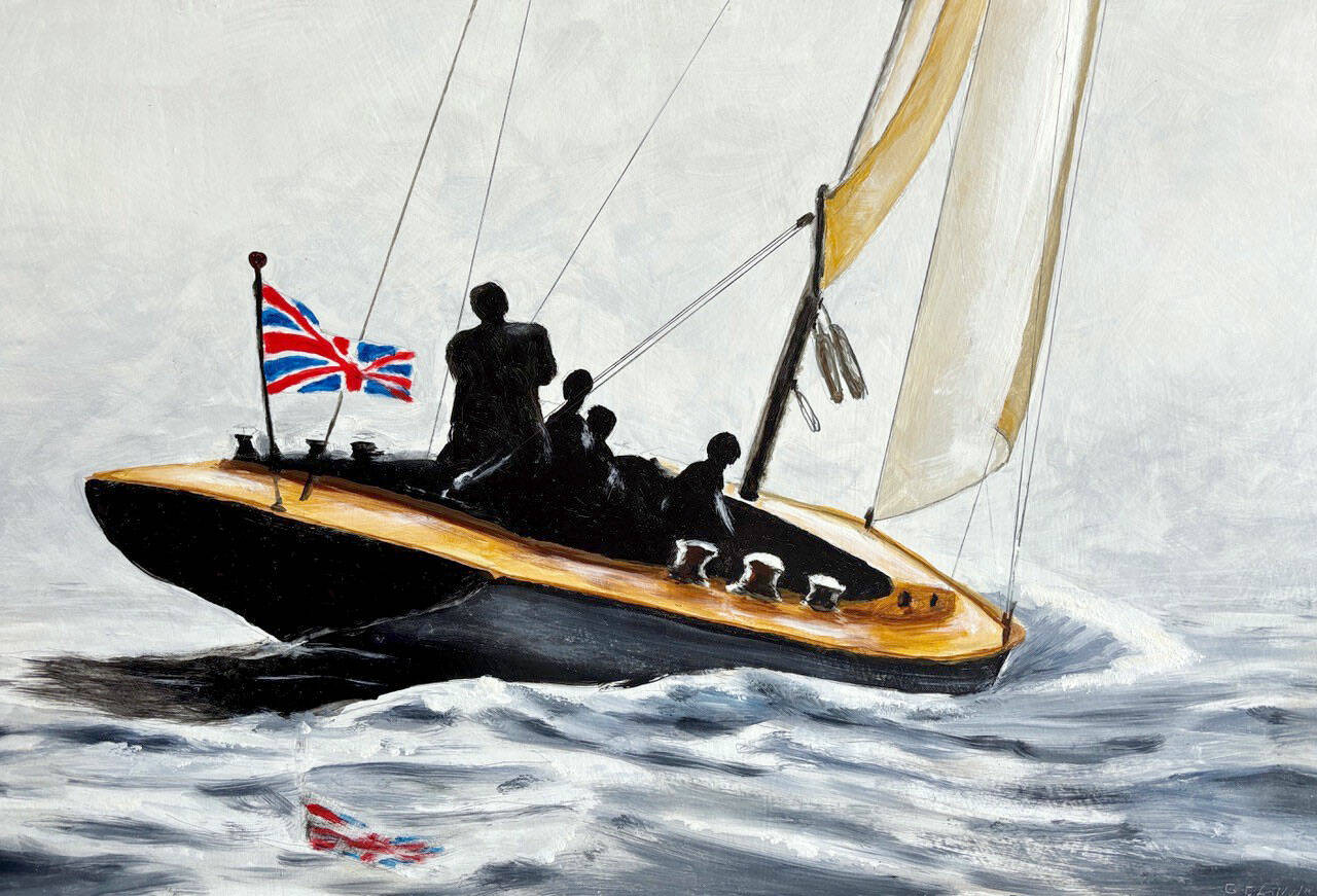 Gary Rainwater’s oil painting, “British Boat,” will be on display at Gallery 9 during the First Saturday Art Walk and throughout July.