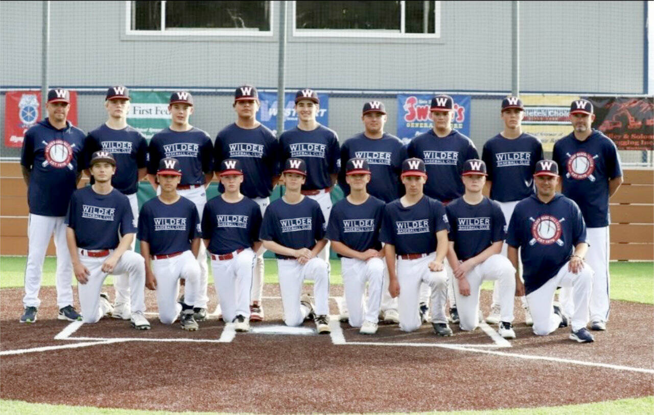 The Wilder A team is off to the Babe Ruth Northwest Washington 16U tournament. Back row, from left, are head coach Carey Pavlak, Logan Botero, Morgan Evans, Lalo Dominguez, Van Johnson, Easton Prchal, Easton Schlichting, Ryder Trudeau and Assistant Coach Billy Schlichting. Front row, from left, are Eden Peterson, Hudson Naman, Asher Irvine, Parker Pavlak, Noah Johnstad, Wyatt Bruch, Noah Green and Assistant Coach Steve Evans.