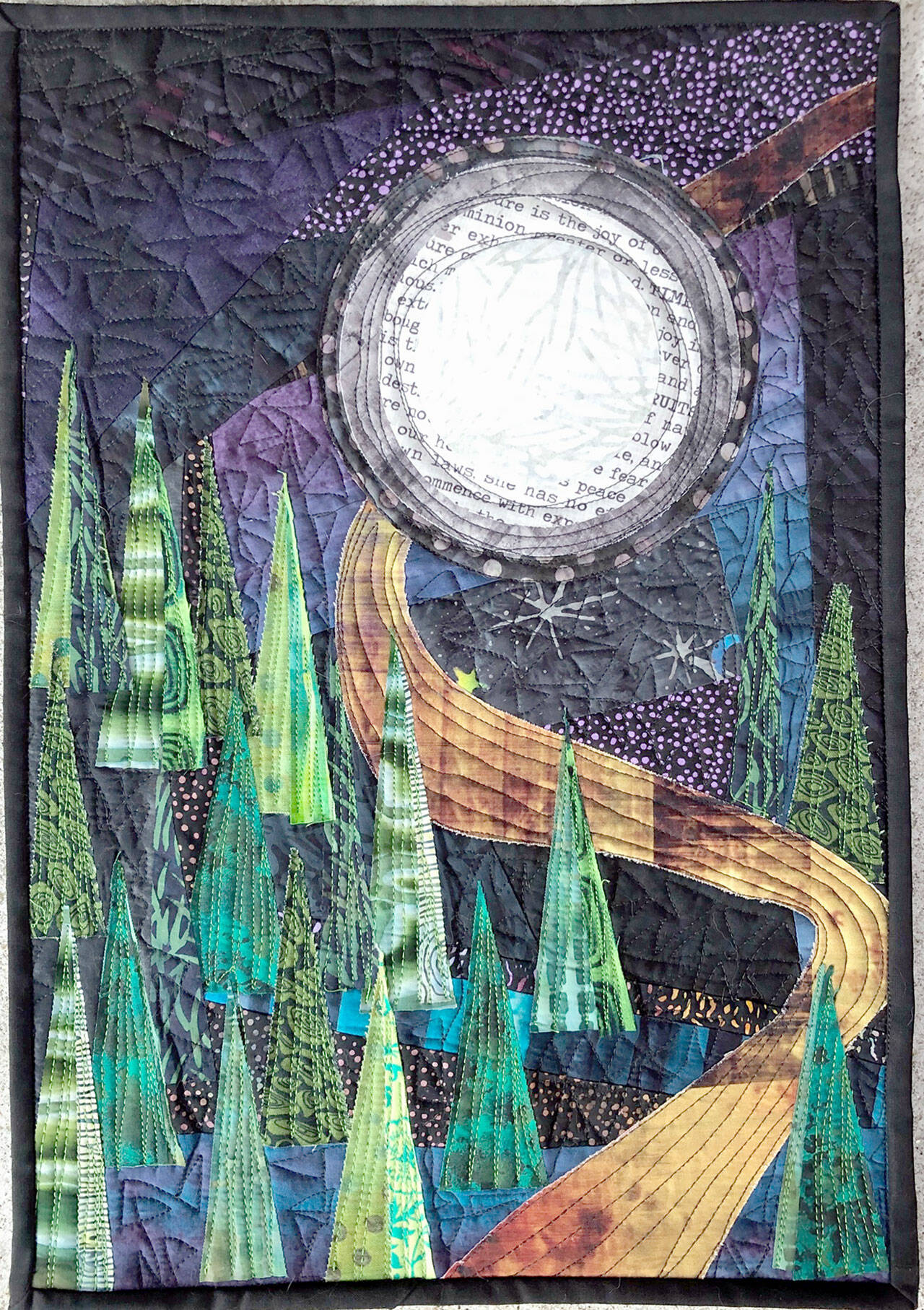 Terri Wolf’s art quilt, “Moon over Mountains,” will be part of the “Fiber on the Strait” exhibit in the Laura Cooksey Gallery at Field Arts & Events Hall.