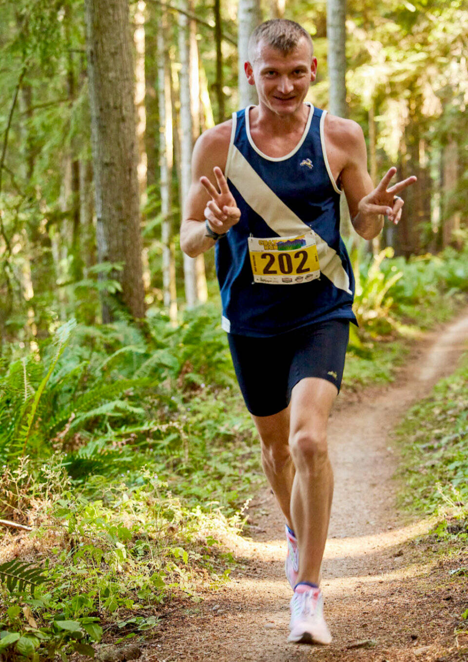 Roman Kirkov of Chehalis, here running in 2024, won his wave of the half-marathon at this weekends Great Olympic Adventure Trail run for the third straight year. He took first overall in the half-marathon by 18 minutes. (Matt Sagen/Cascadia Films)