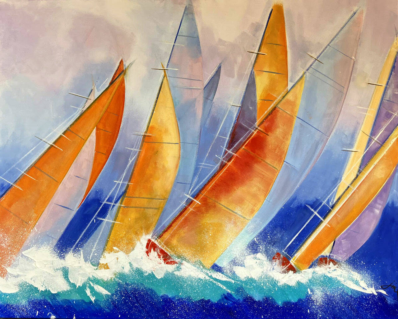 “30 Seconds to the Line,” an oil painting by Jinx Bryant, will be on display at Gallery 9 during Saturday’s Art Walk in Port Townsend.